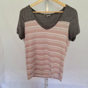 BKE Buckle Knit Striped T-Shirt V-Neck, Color Quail Women's Size Medium